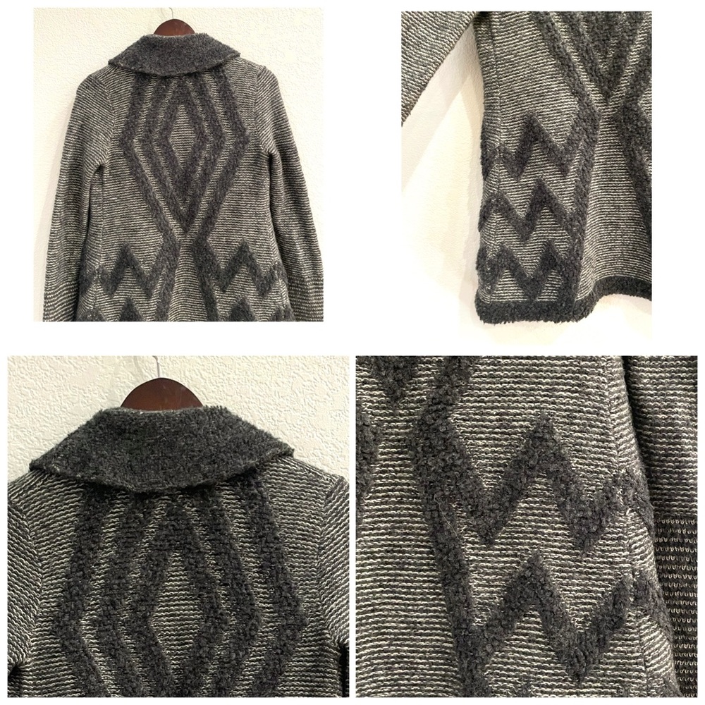 Anthropologie Angel of the North Textured Wool Blend Chevron Open Front Cardigan - Picture 8 of 10